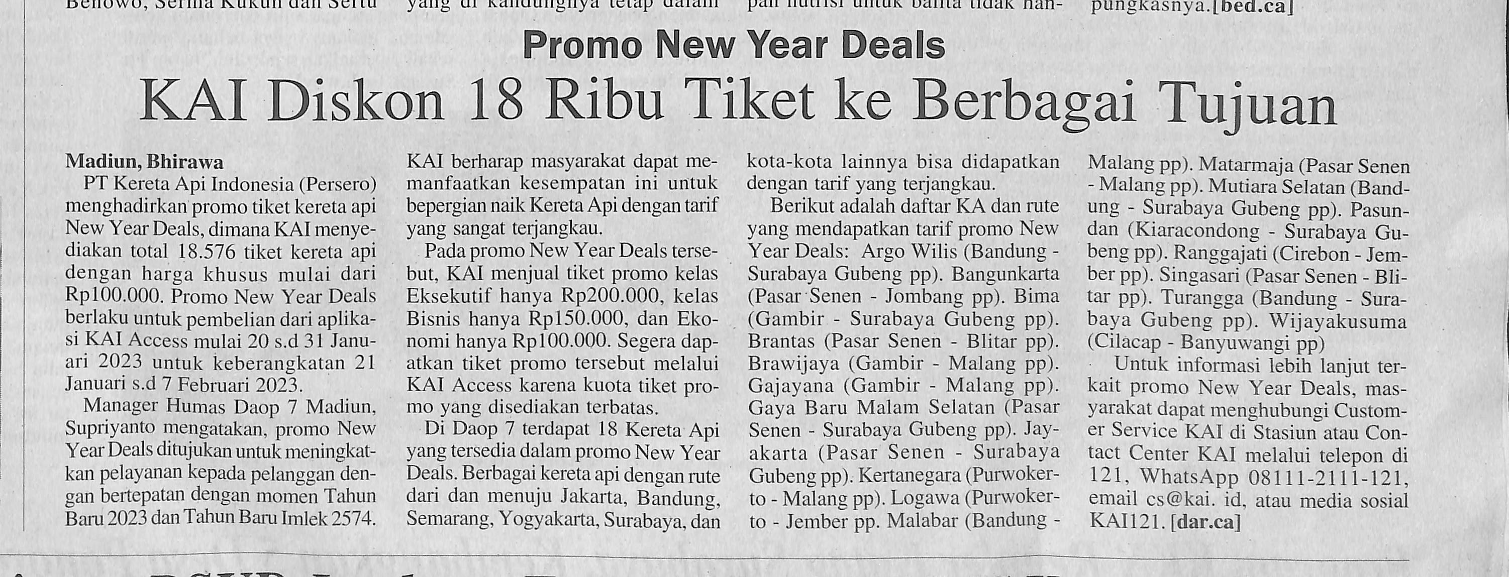 Promo New Year Deals, KAI Diskon 18 Ribu Tiket ke Berbagai Tujuan