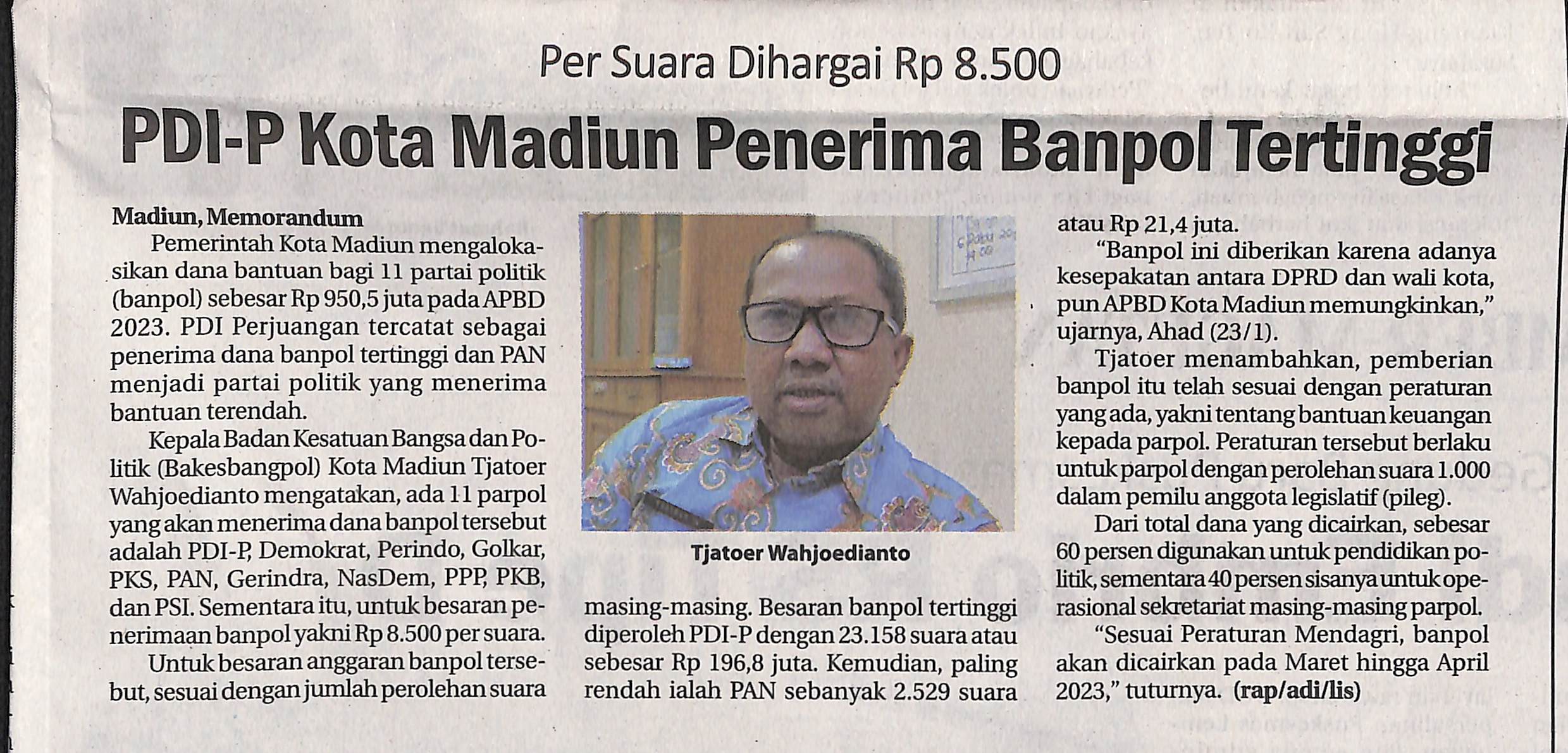 PDI-P Kota Madiun Penerima Banpol Tertinggi