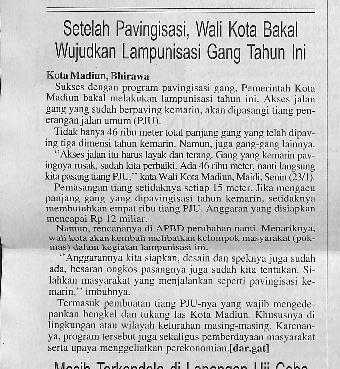 Setelah Pavingisasi, Wali Kota Bakal Wujudkan Lampunisasi Gang Tahun Ini