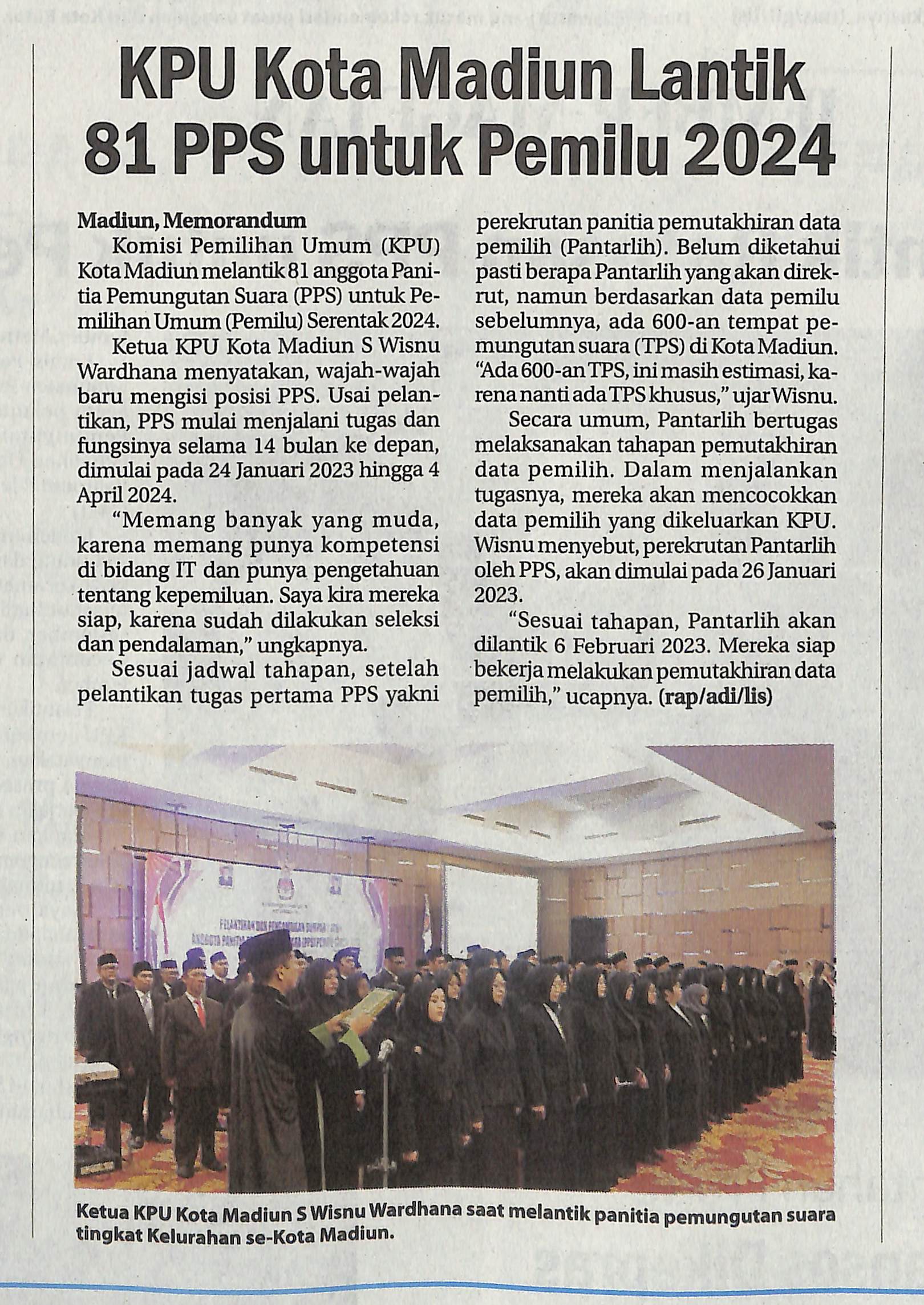 KPU Kota Madiun Lantik 81 PPS untuk Pemilu 2024