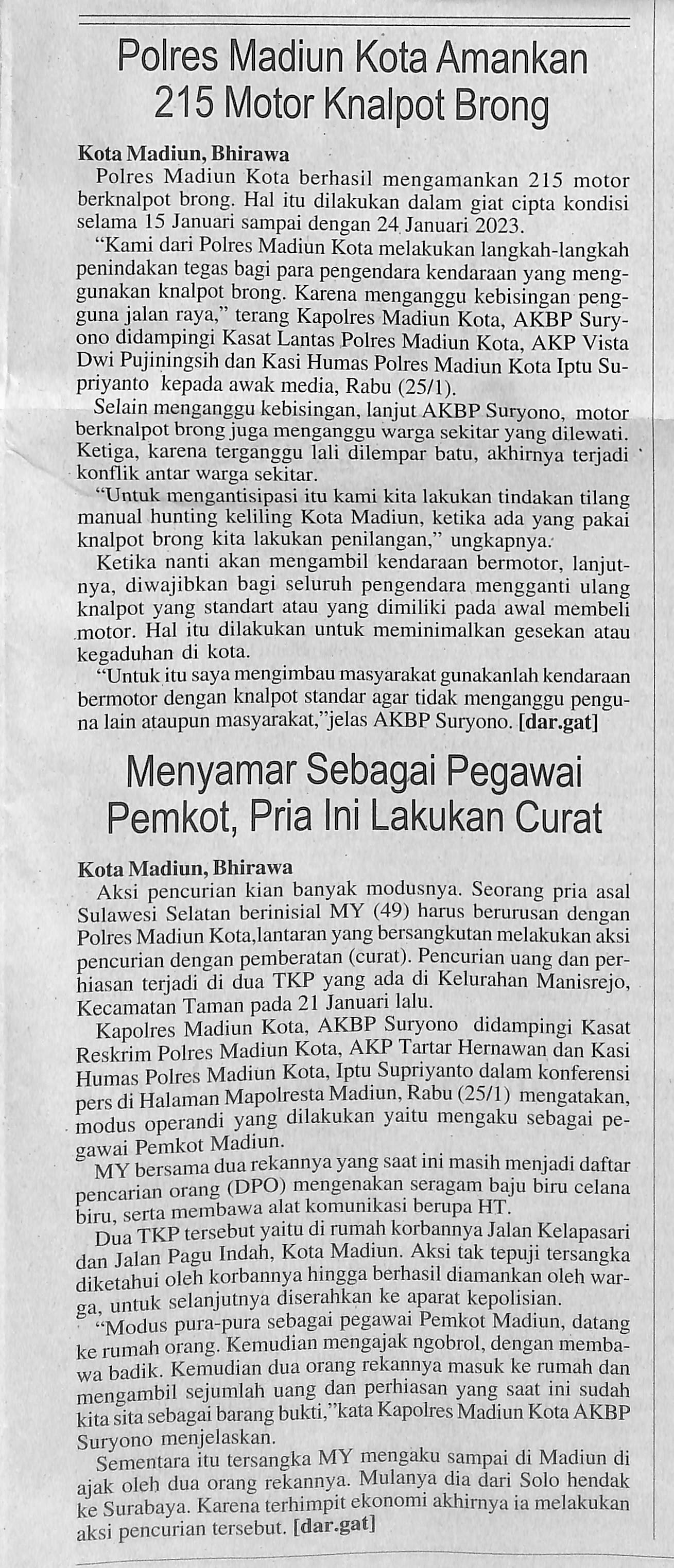 Polres Madiun Kota Amankan 215 Motor Knalpot Brong