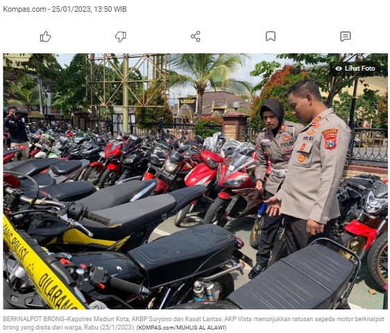 Jadi Pemicu Tawuran Pesilat di Kota Madiun, 250 Motor Berknalpot Brong Disita