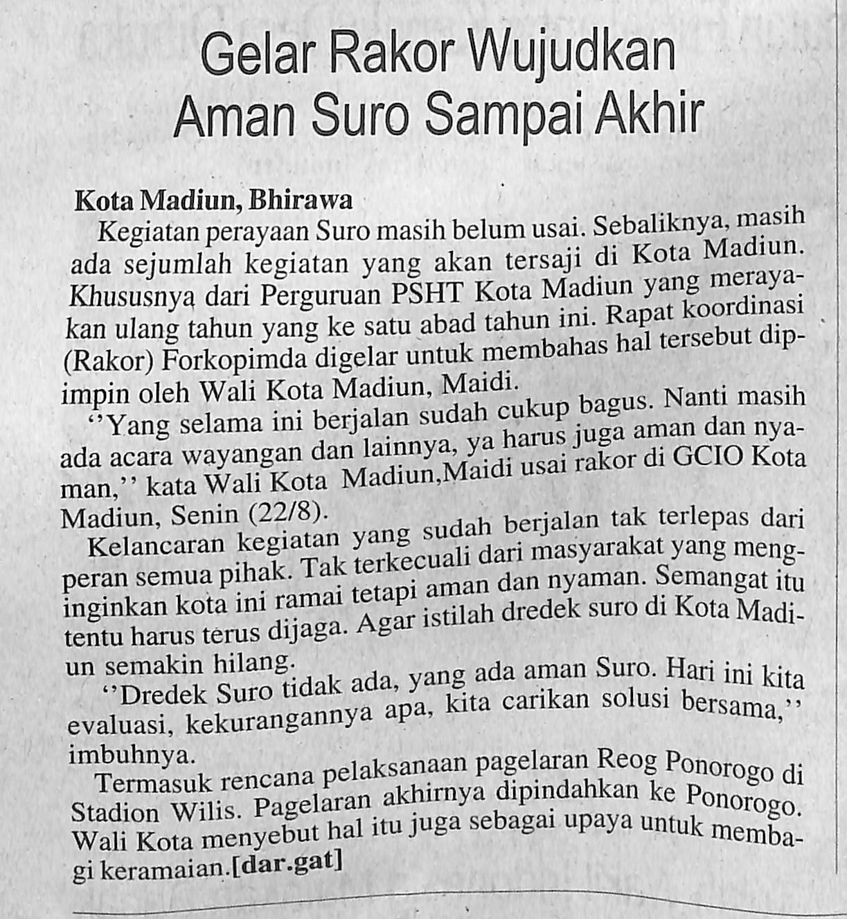 Gelar Rakor Wujudkan Aman Suro Sampai Akhir
