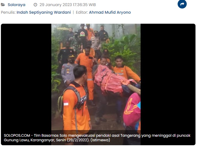 Pendaki Asal Madiun Ditemukan Meninggal di Puncak Gunung Lawu