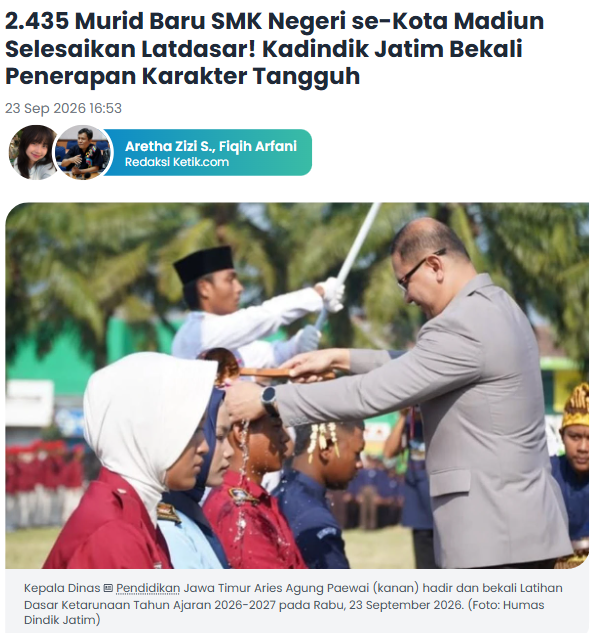 2.435 Murid Baru SMK Negeri se-Kota Madiun Selesaikan Latdasar! Kadindik Jatim Bekali Penerapan Karakter Tangguh