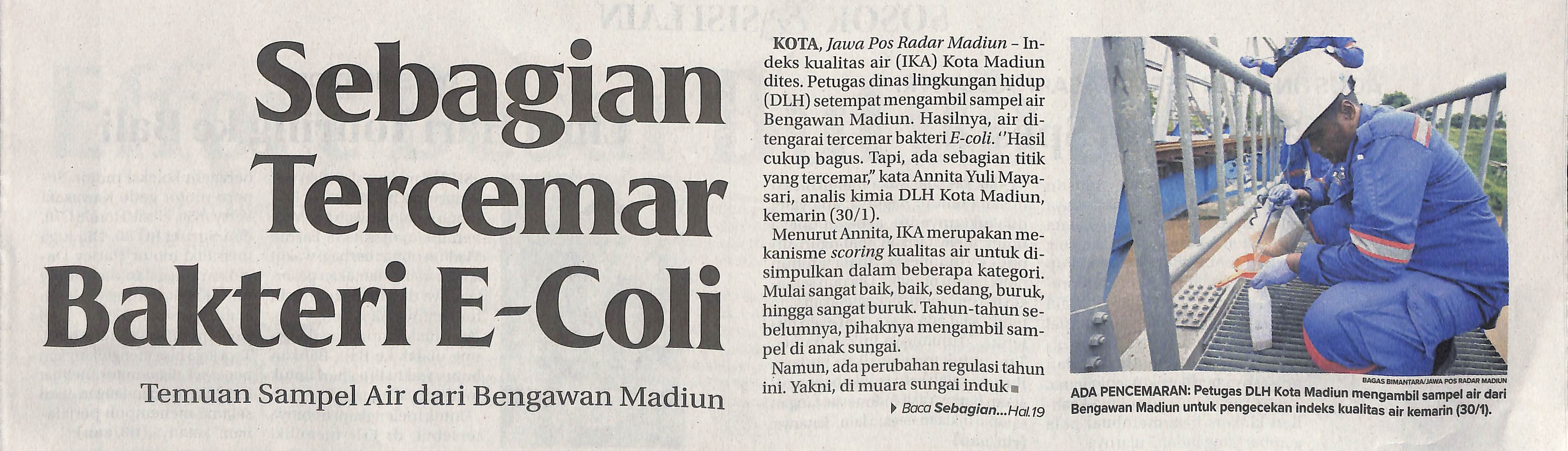 Sebagian Tercemar Bakteri E-Coli, Temuan Sampel Air dari Bengawan Madiun