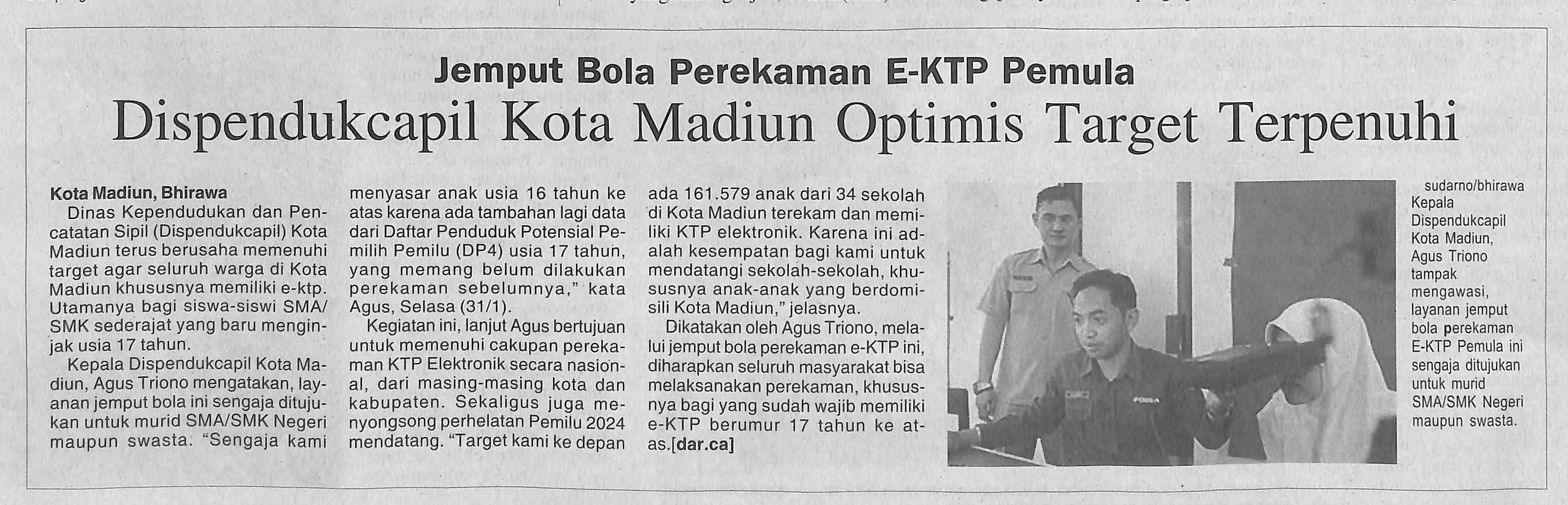Jemput Bola Perekaman E-KTP Pemula, Dispendukcapil Kota Madiun Optimis Target Terpenuhi