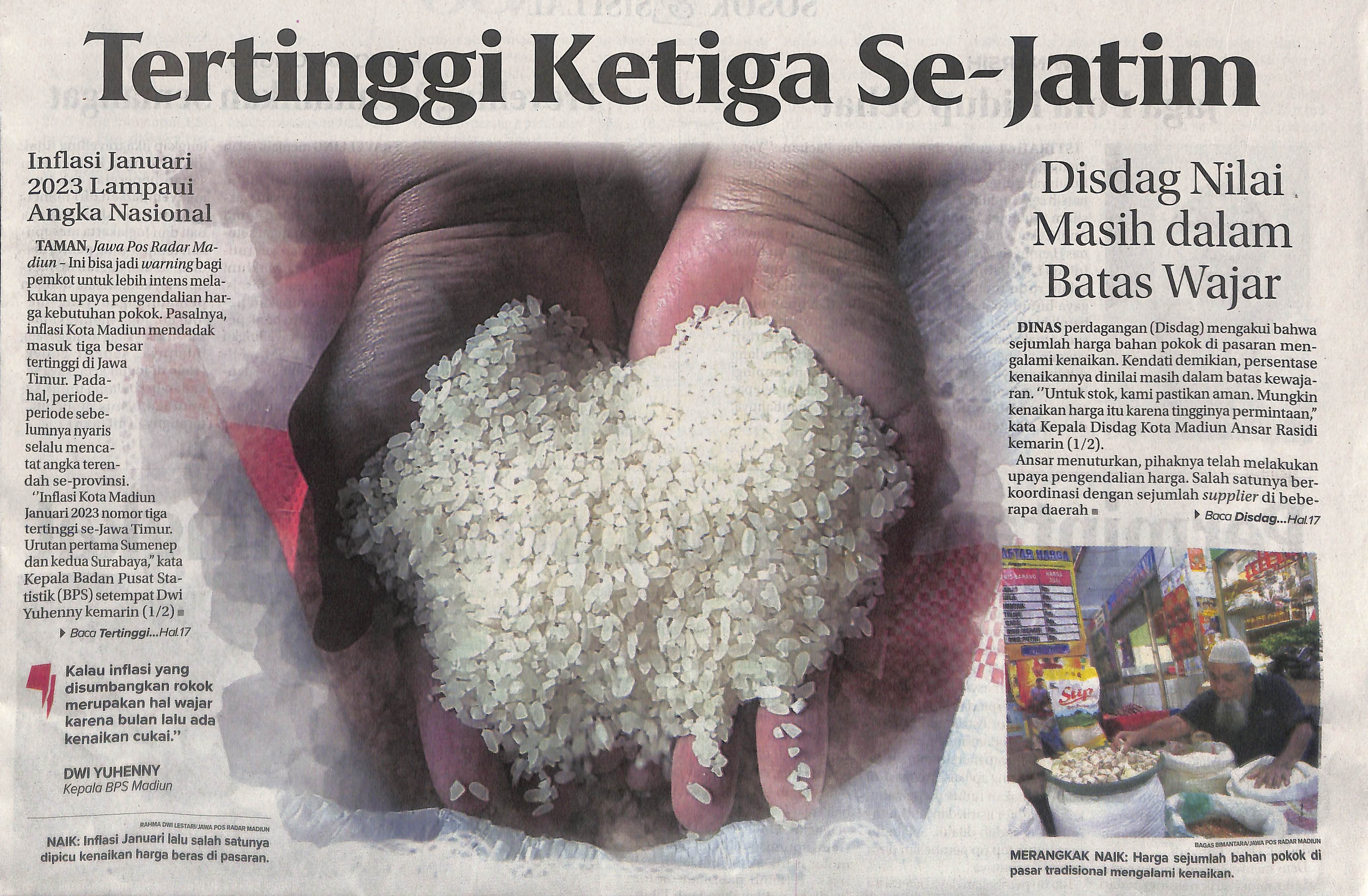 Tertinggi Ketiga Se-Jatim, Inflasi Januari 2023 Lampaui Angka Nasional