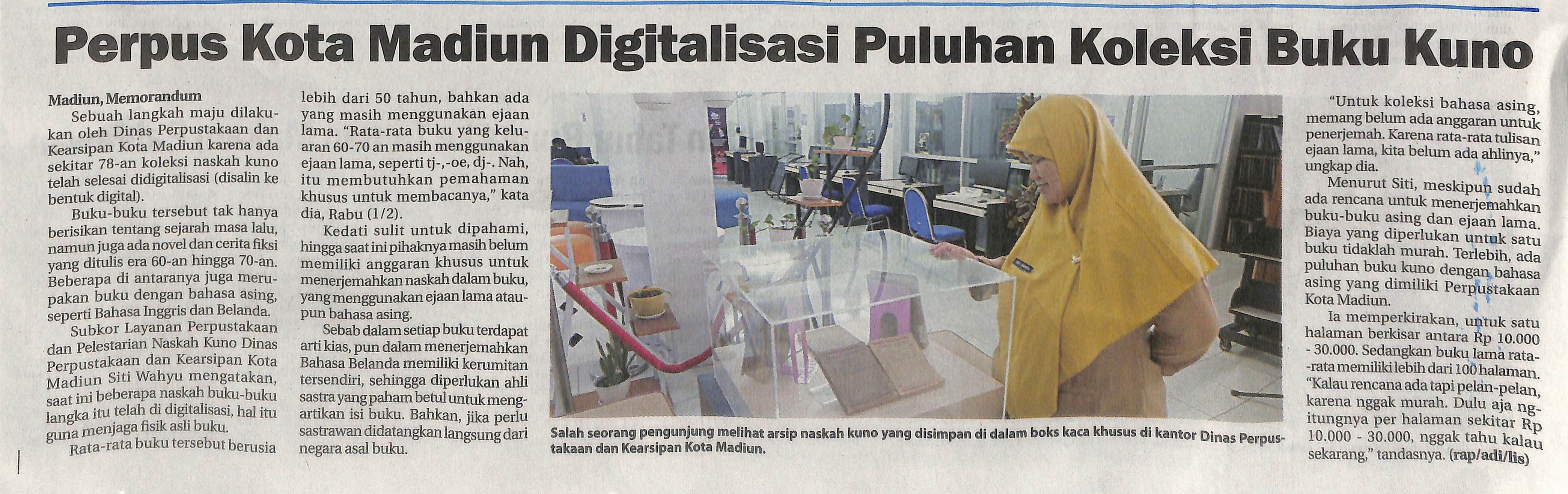 Perpus Kota Madiun Digitalisasi Puluhan Koleksi Buku Kuno