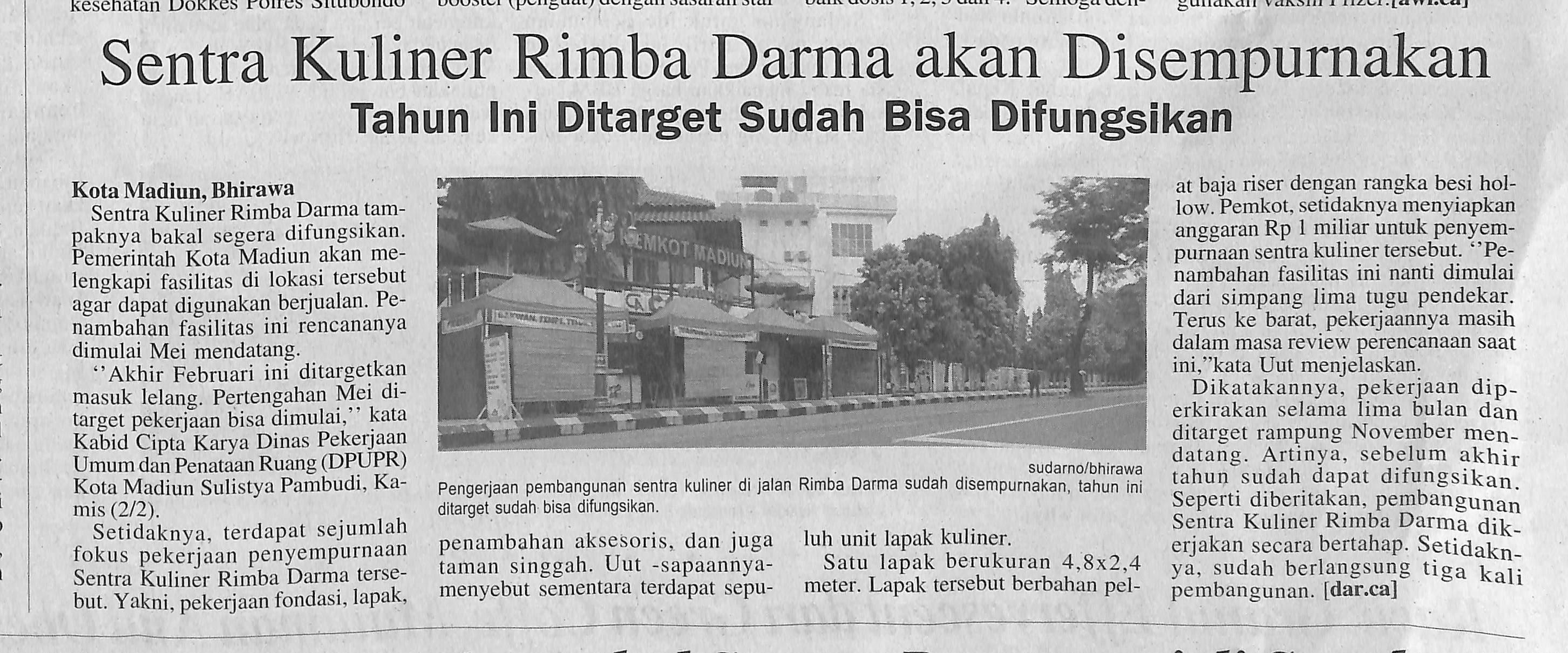Sentra Kuliner Rimba Darma akan Disempurnakan Tahun Ini Ditarget Sudah Bisa Difungsikan