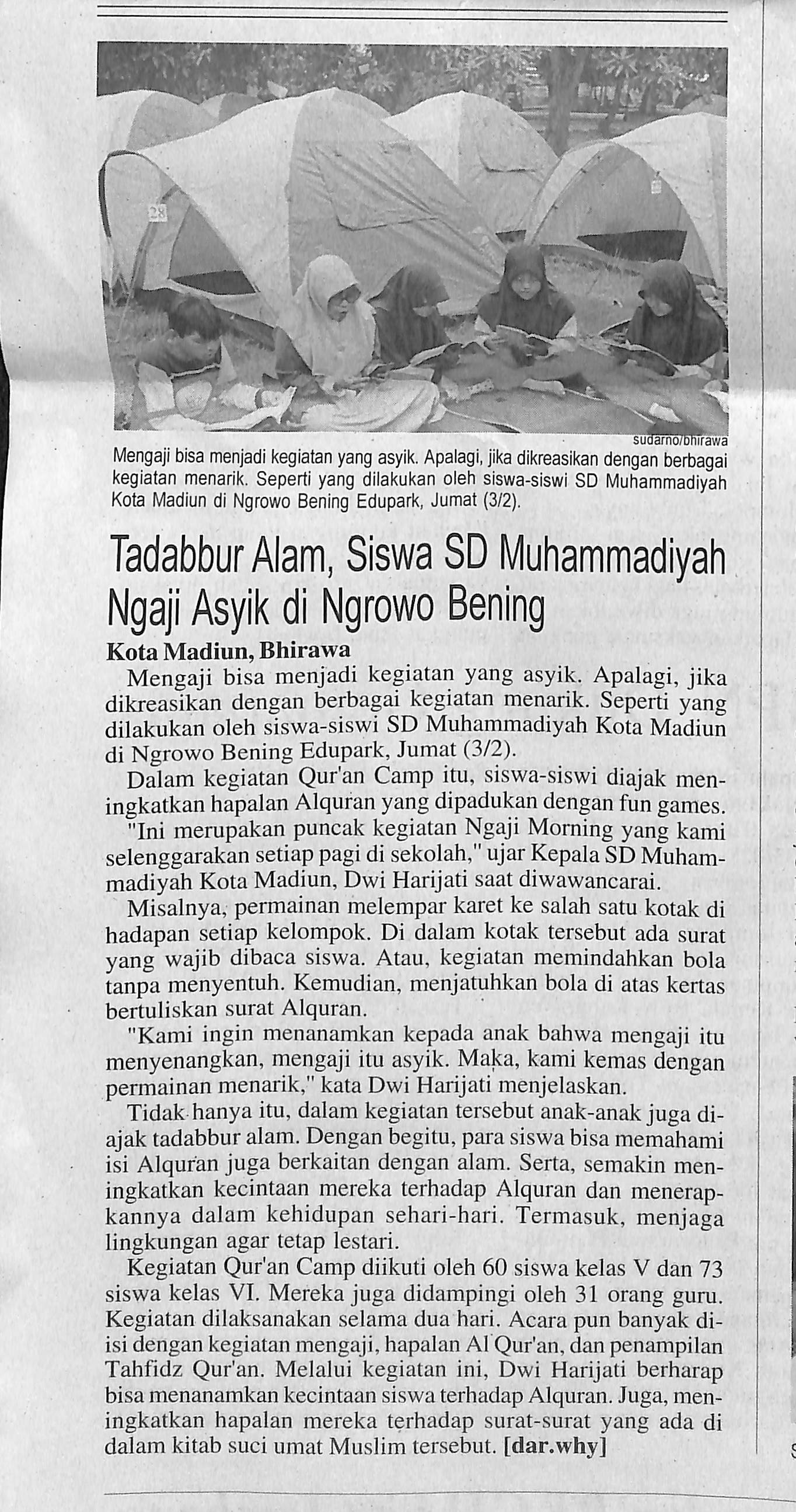 Tadabbur Alam, Siswa SD Muhammadiyah Ngaji Asyik di Ngrowo Bening