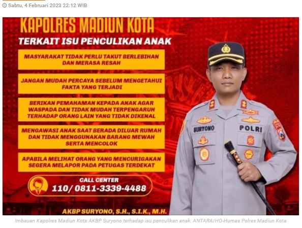 Kapolres Madiun Kota minta warga tak panik isu penculikan anak