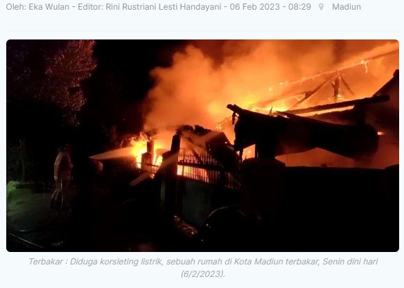 Sebuah Rumah di Kota Madiun Terbakar, Lima Kendaraan Hangus