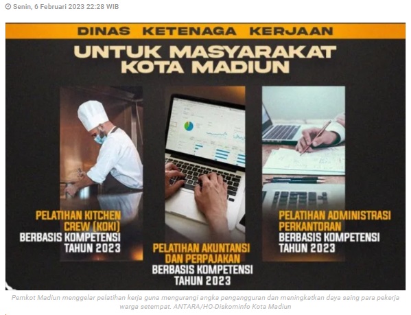 Disnakerkop-UKM Kota Madiun tekan pengangguran melalui pelatihan kerja