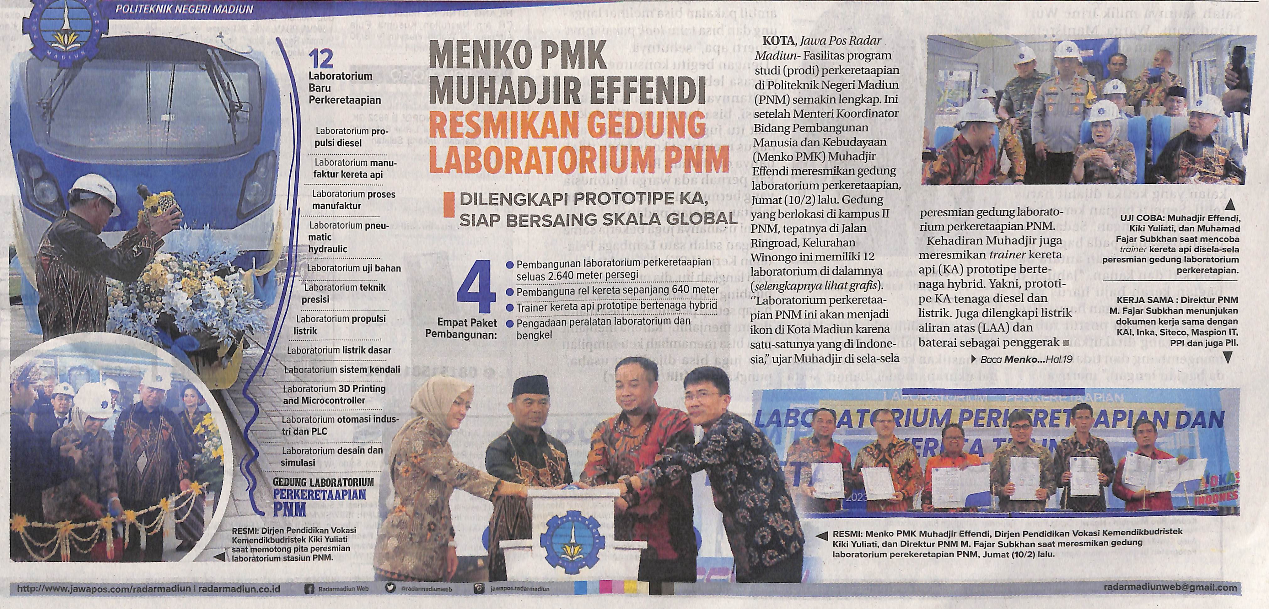 Menko PMK Muhadjir Effendi Resmikan Gedung Laboratoriun PNM, Dilengkapi Prototipe KA, Siap Bersaing Skala Global