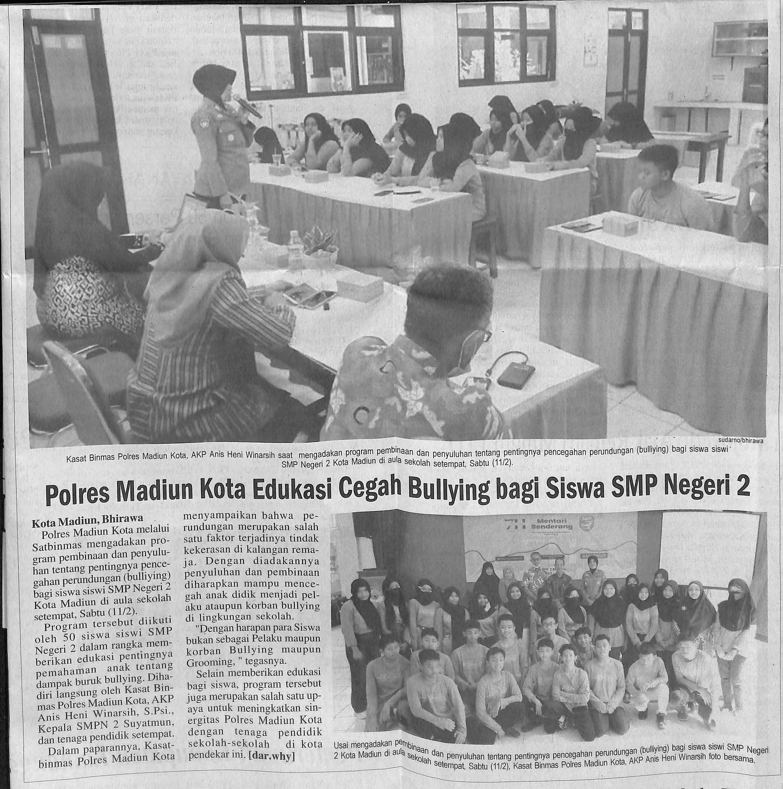 Polres Madiun Kota Edukasi Cegah Bullying bagi Siswa SMP Negeri 2