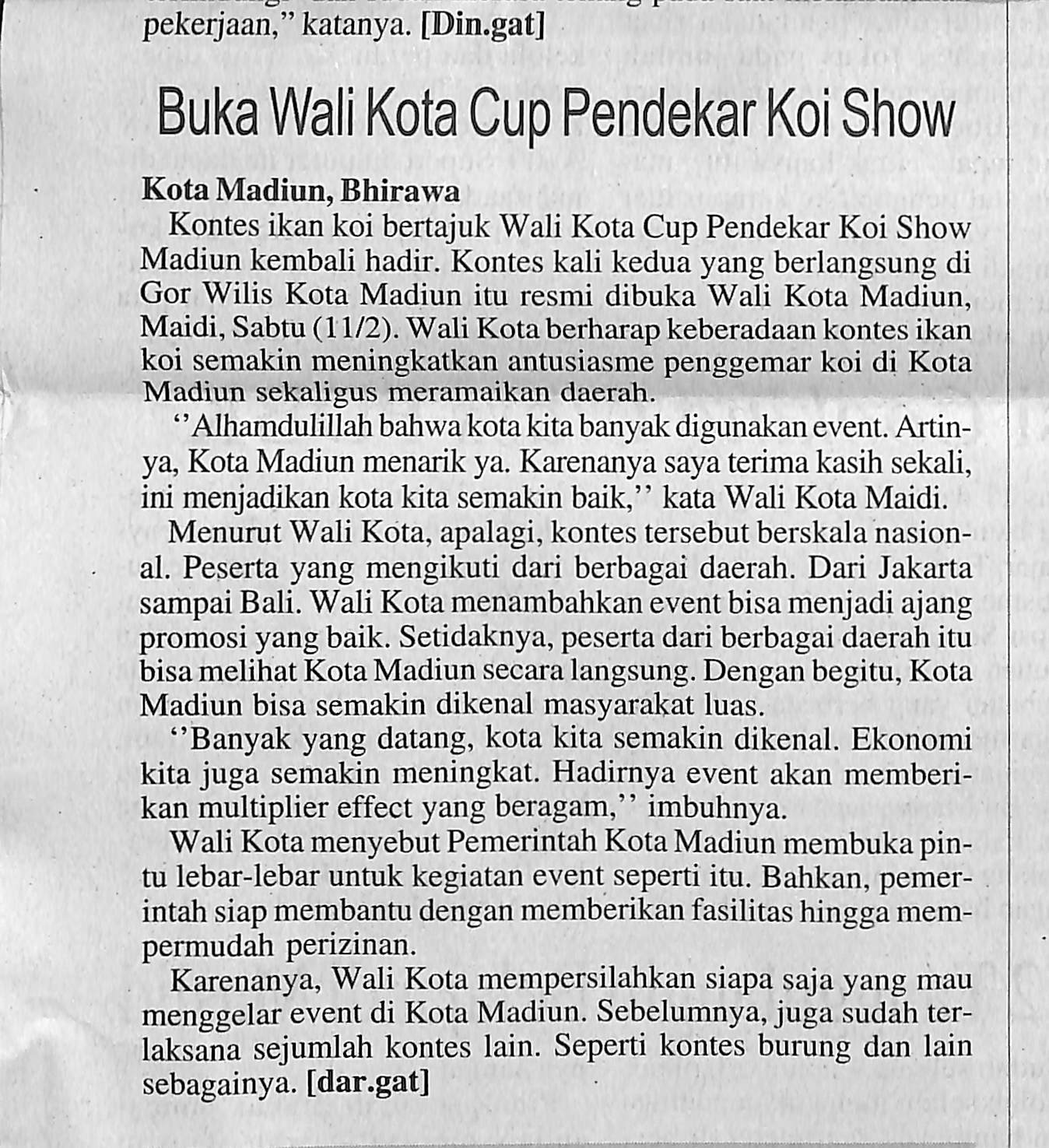 Buka Wali Kota Cup Pendekar Koi Show