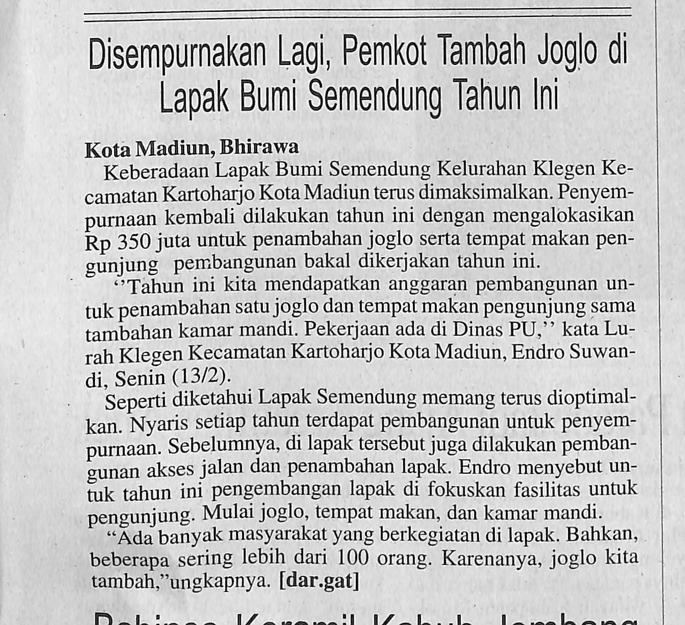Disempurnakan Lagi, Pemkot Tambah Joglo di Lapak Bumi Semendung Tahun Ini