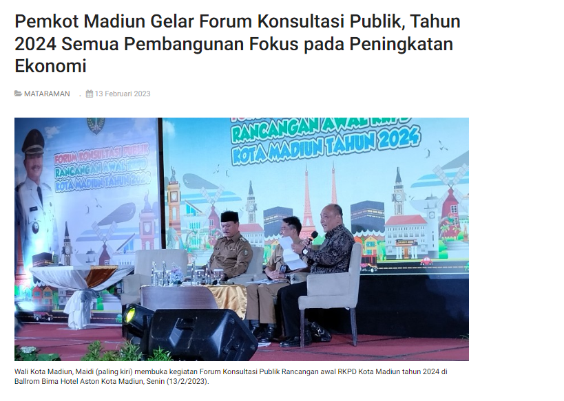 Pemkot Madiun Gelar Forum Konsultasi Publik, Tahun 2024 Semua Pembangunan Fokus pada Peningkatan Ekonomi
