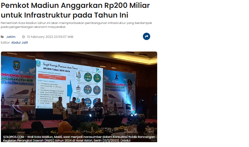Pemkot Madiun Anggarkan Rp200 Miliar untuk Infrastruktur pada Tahun Ini