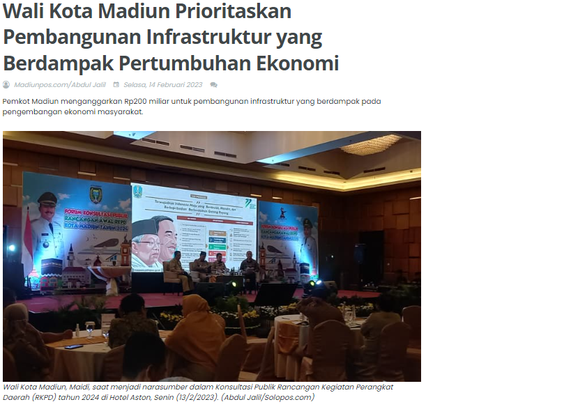 Wali Kota Madiun Prioritaskan Pembangunan Infrastruktur yang Berdampak Pertumbuhan Ekonomi