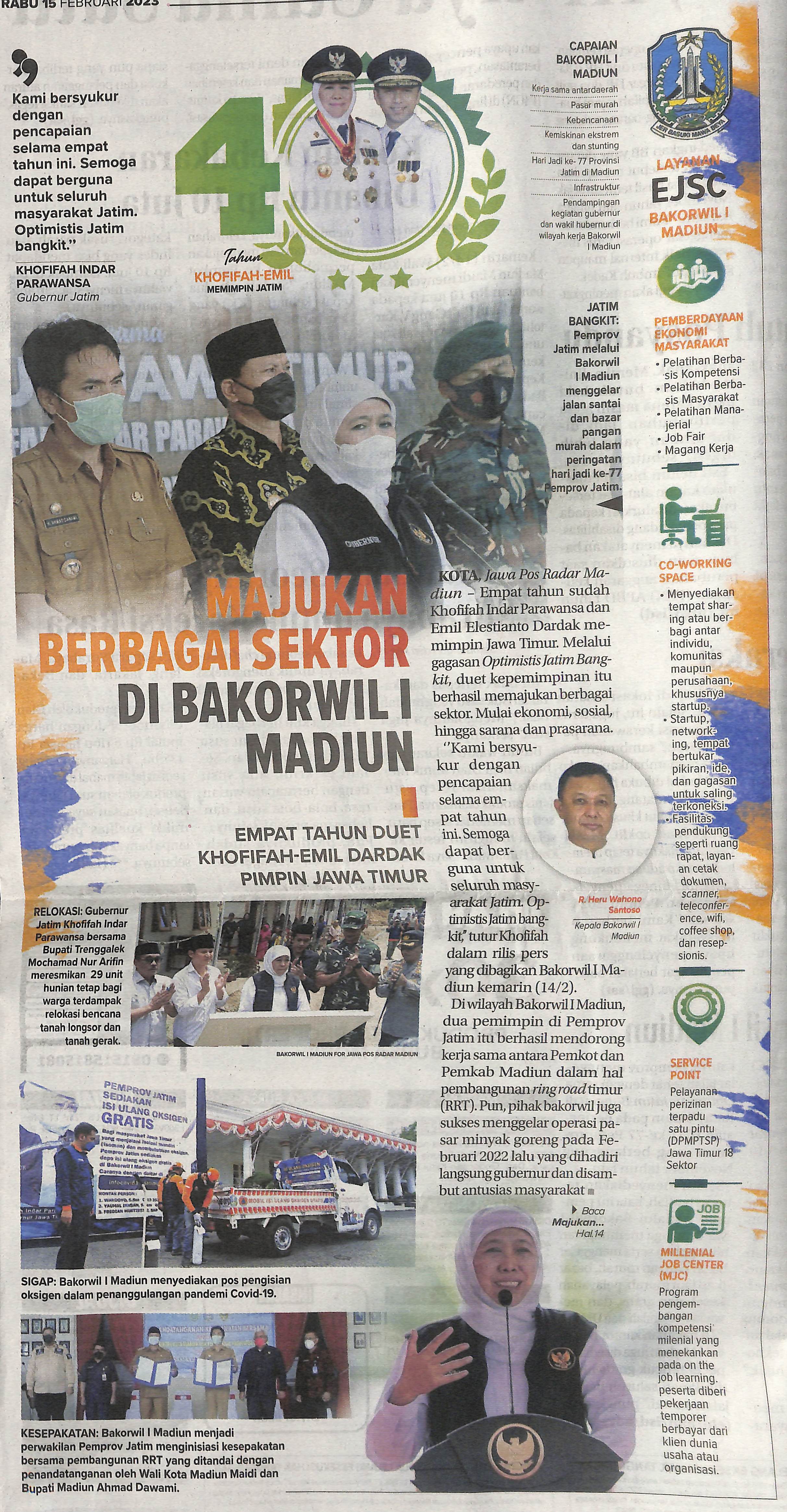 Majukan Berbagai Sektor Di Bakorwil I Madiun, Empat Tahun Duet Khofifah-Emil Dardak Pimpin Jawa Timur