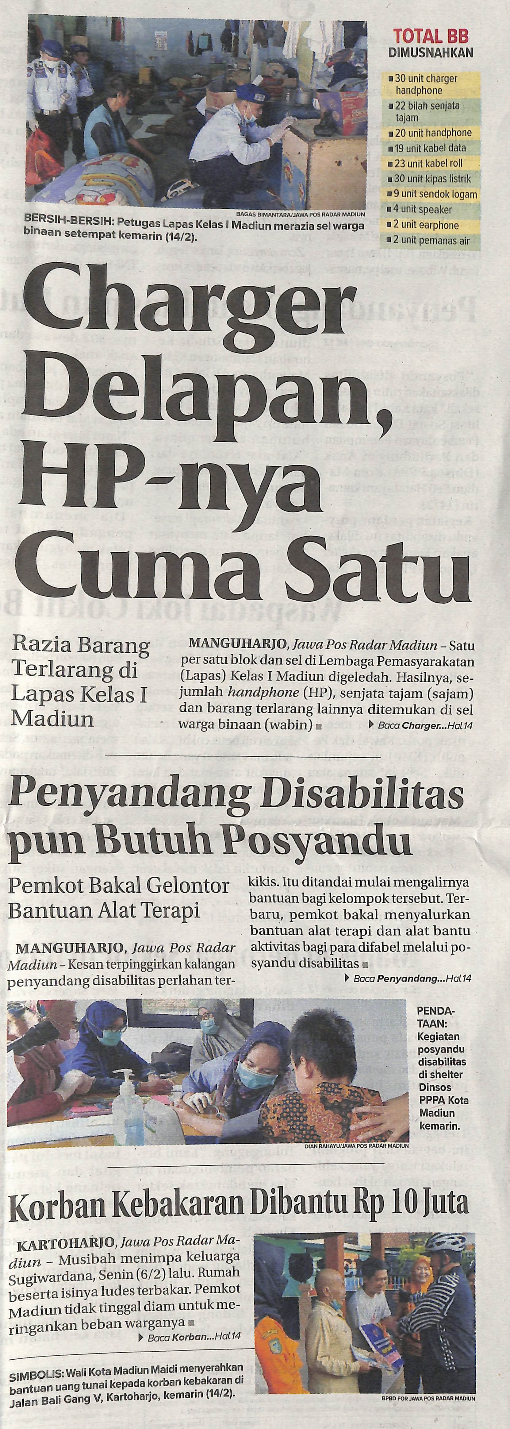 Charger Delapan, Hp-nya Cuma Satu, Razia Barang Terlarang di Lapas Kelas 1 Madiun