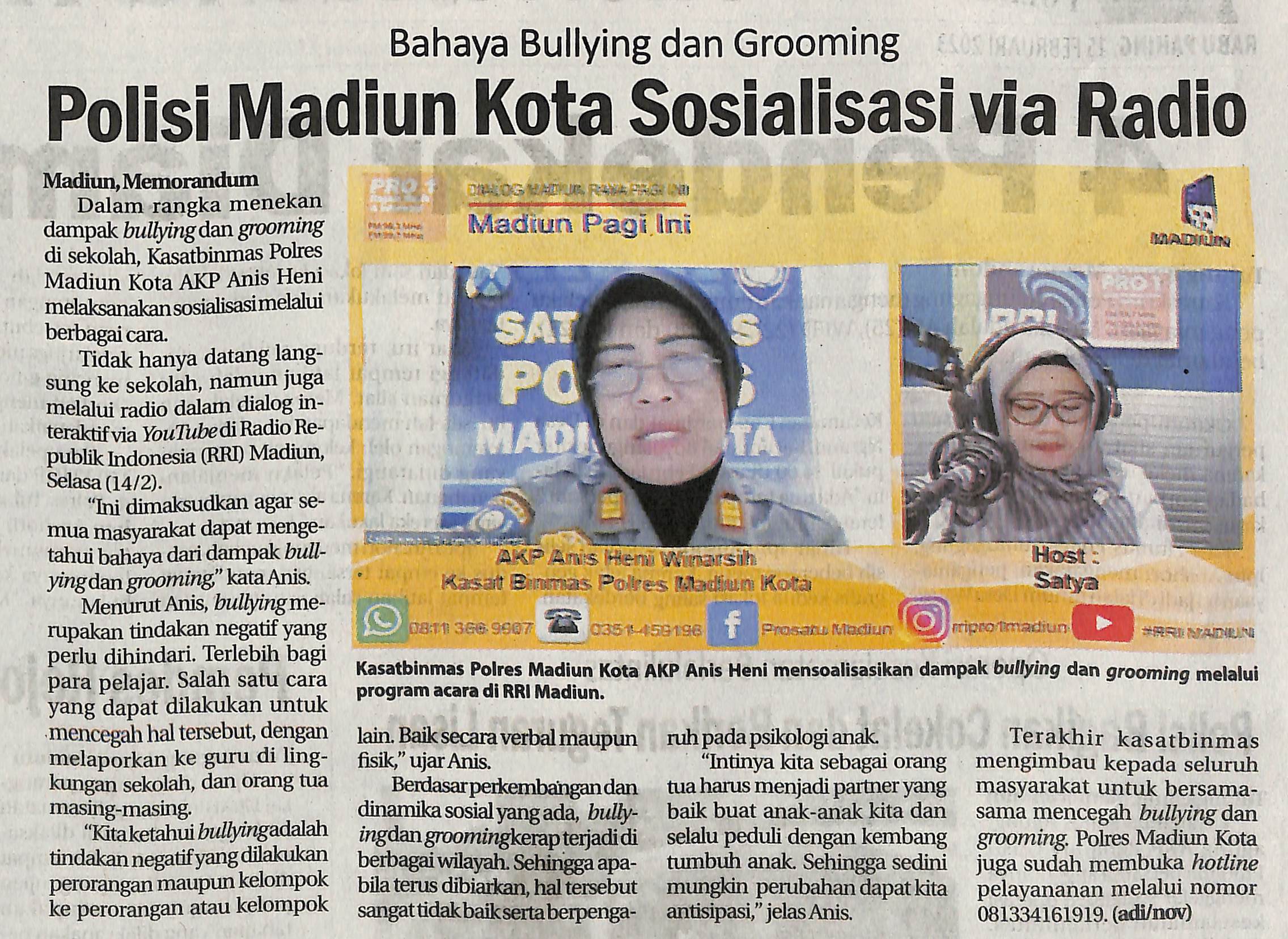 Bahaya Bullying dan Grooming, Polisi Madiun Kota Sosialisasi via Radio