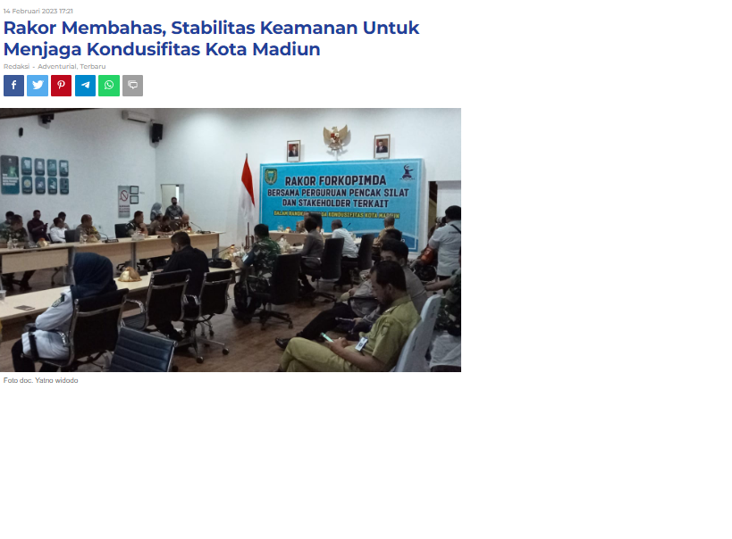Rakor Membahas, Stabilitas Keamanan Untuk Menjaga Kondusifitas Kota Madiun