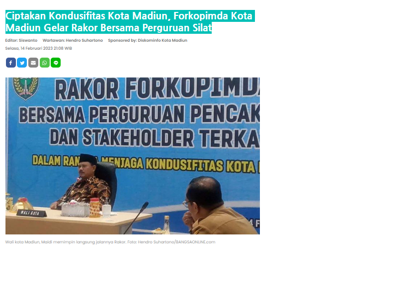 Ciptakan Kondusifitas Kota Madiun, Forkopimda Kota Madiun Gelar Rakor Bersama Perguruan Silat