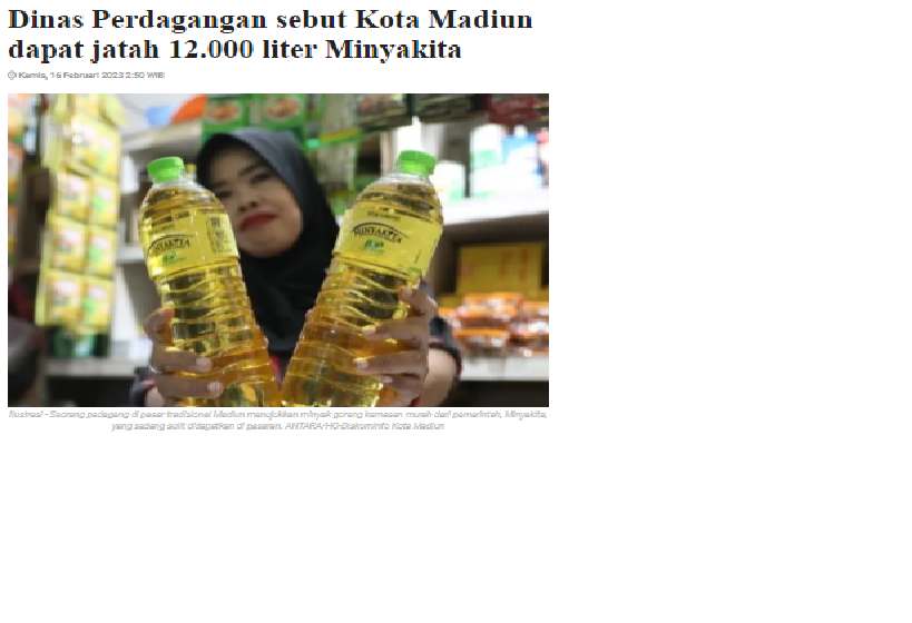 Dinas Perdagangan sebut Kota Madiun dapat jatah 12.000 liter Minyak Kita