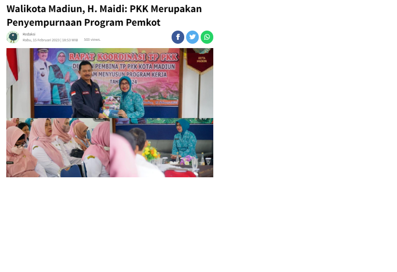 Walikota Madiun, H. Maidi: PKK Merupakan Penyempurnaan Program Pemkot