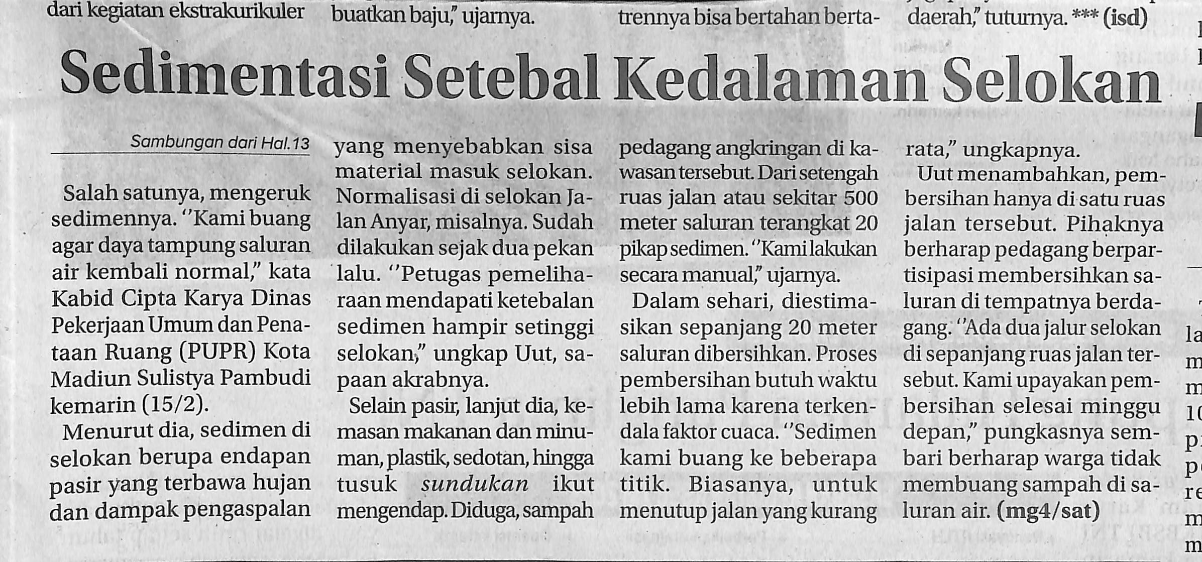 Sedimentasi Setebal Kedalaman Selokan