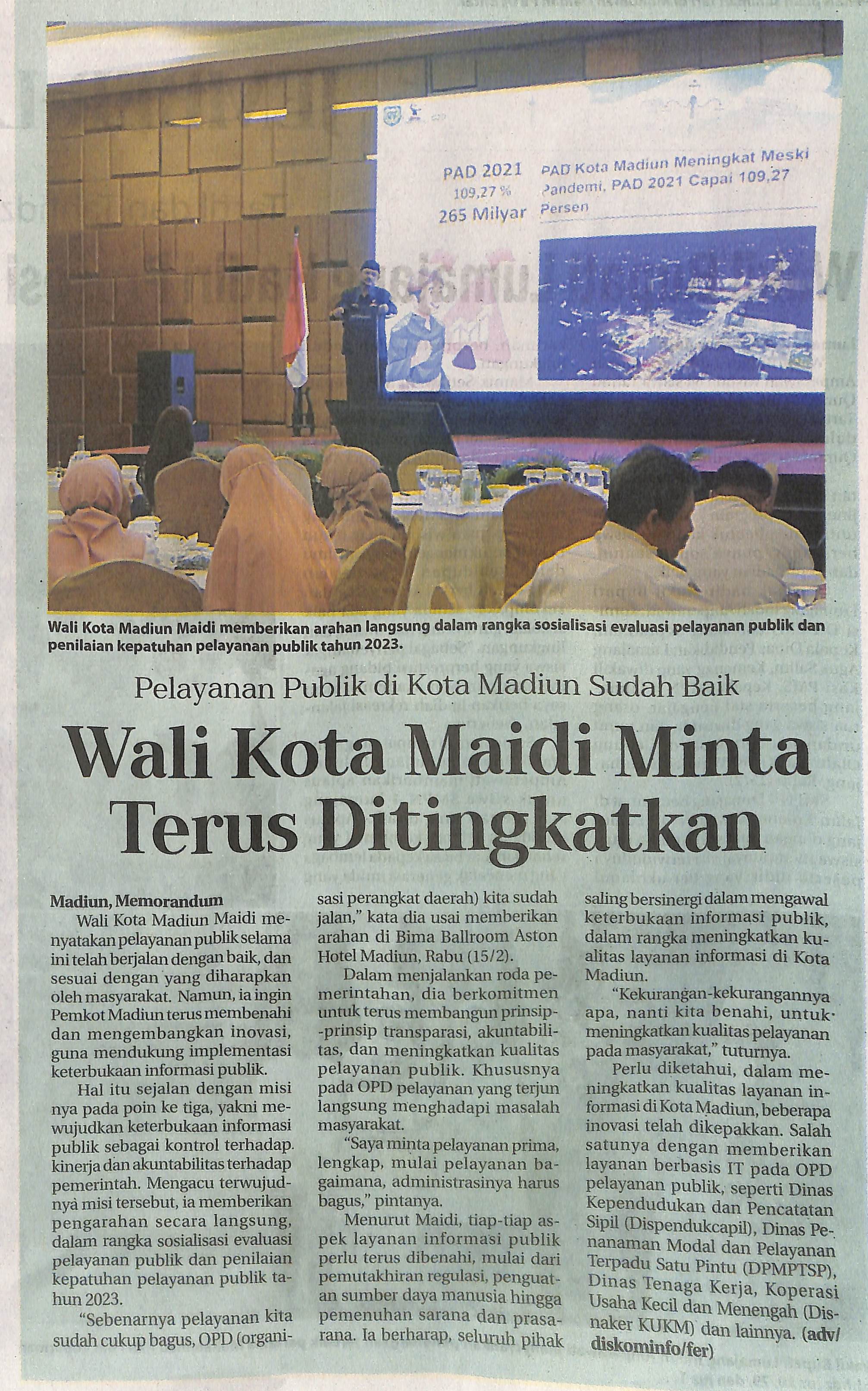 Pelayanan Publik di Kota Madiun Sudah Baik, Wali Kota Maidi Minta Terus Ditingkatkan