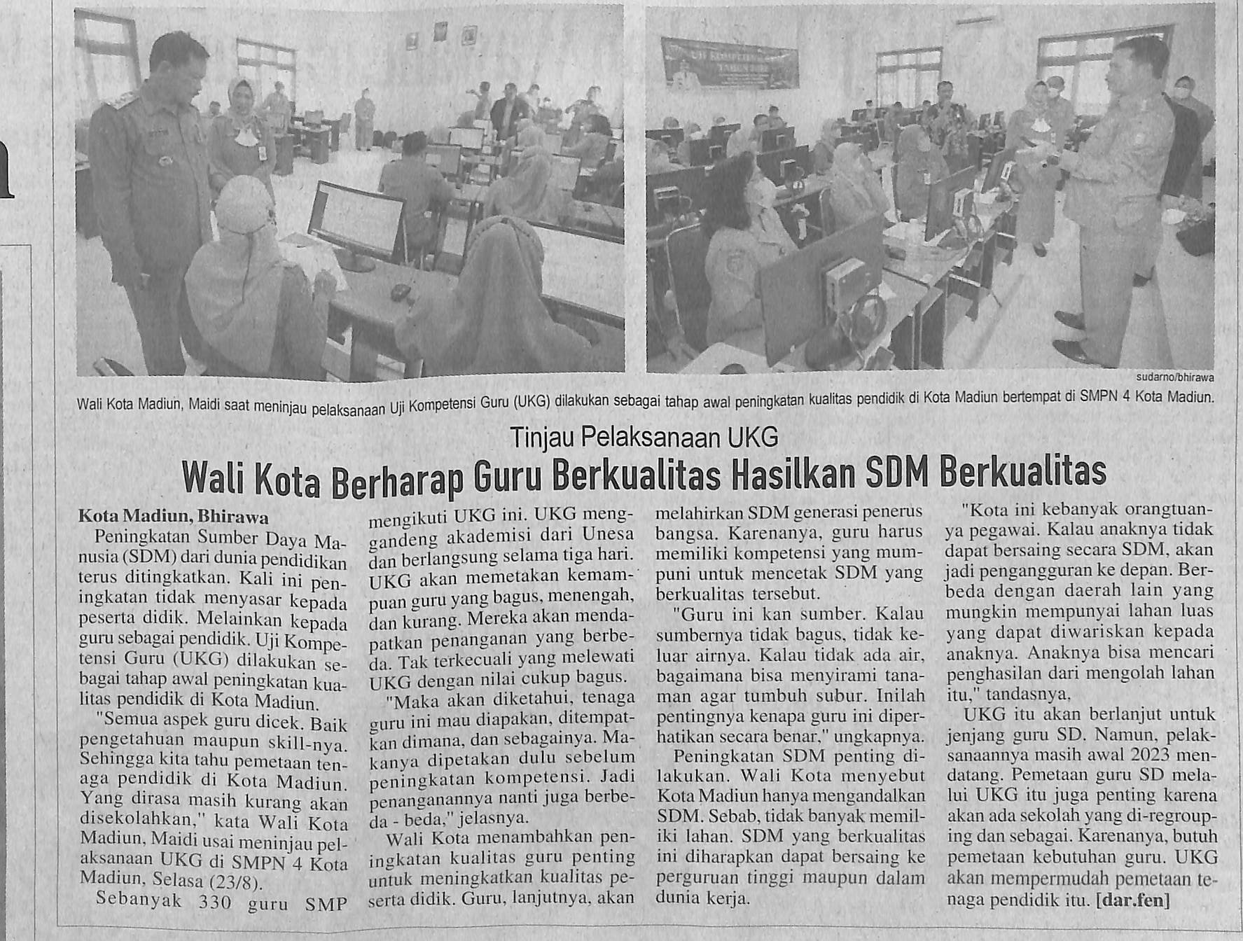 Tinjau Pelaksanaan UKG, Walikota Berharap Guru Berkualitas Hasilkan SDM Berkualitas