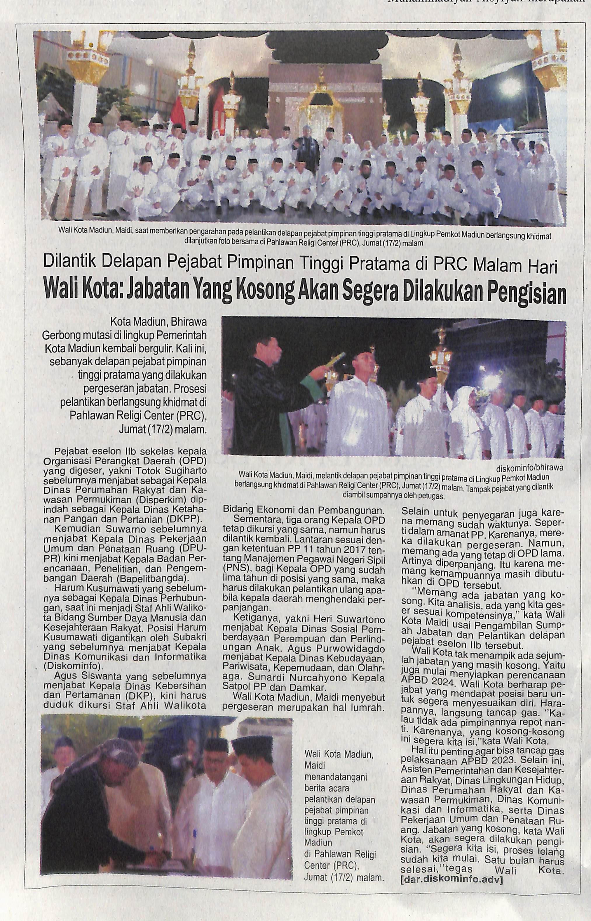 Dilantik Delapan Pejabat Pimpinan Tinggi Pratama di PRC Malam Hari, Wali Kota: Jabatan Yang Kosong Akan Segera Dilakukan Pengisian