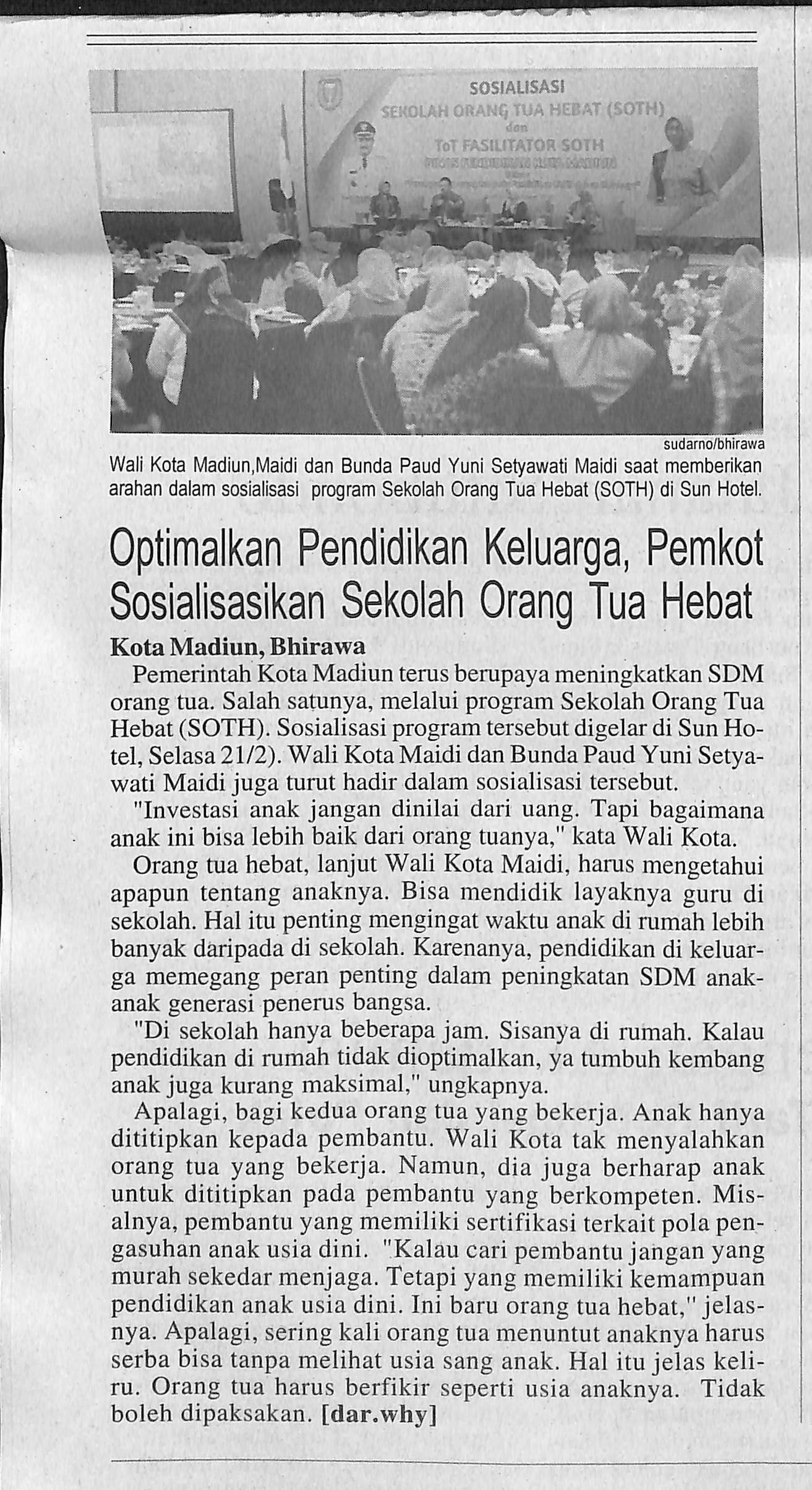 Optimalkan Pendidikan Keluarga, Pemkot Sosialisasikan Sekolah Orang Tua Hebat