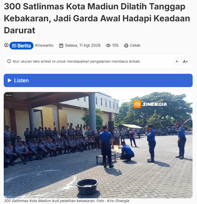 300 Satlinmas Kota Madiun Dilatih Tanggap Kebakaran, Jadi Garda Awal Hadapi Keadaan Darurat