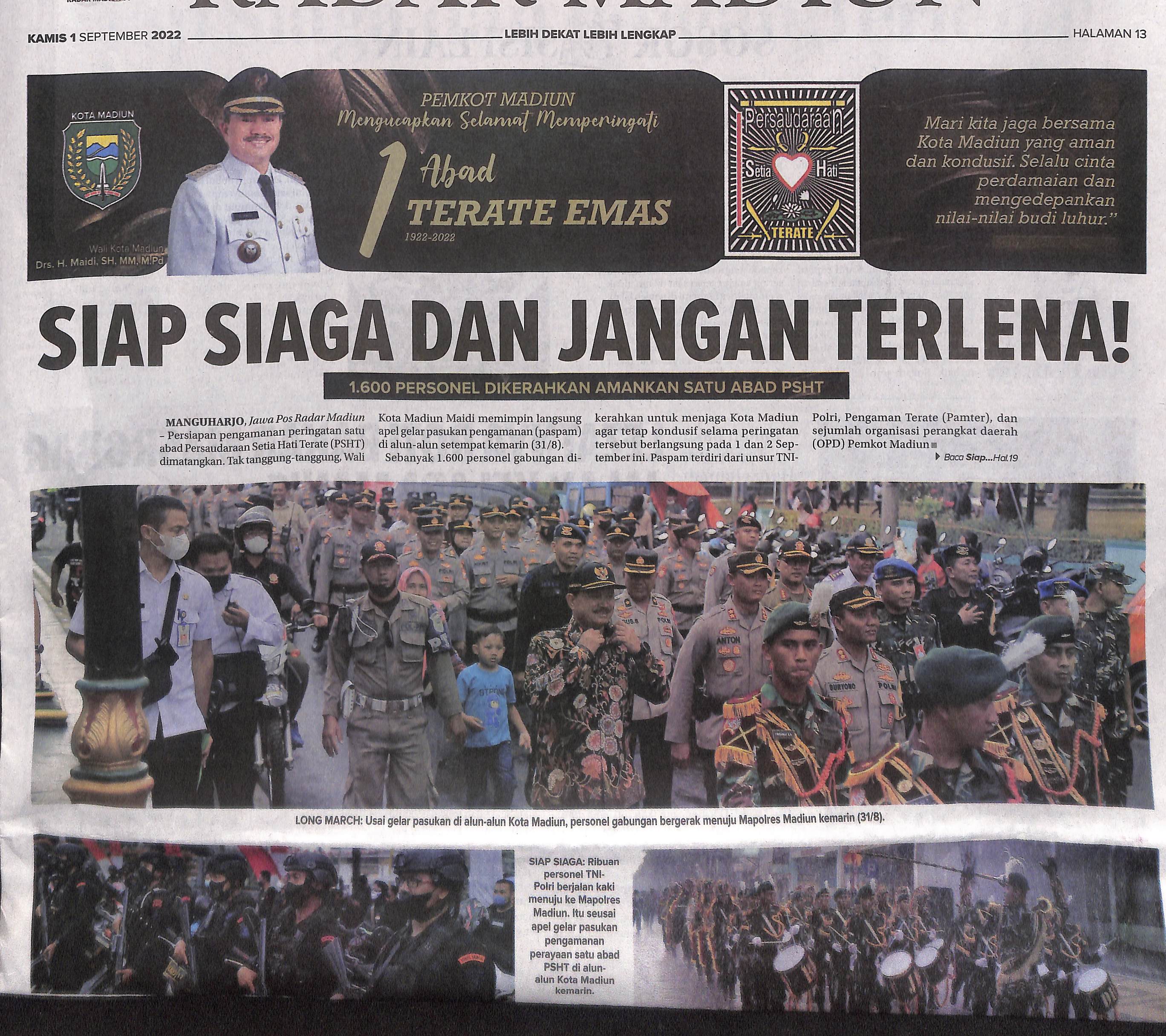Siap Siaga dan Jangan Terlena!, 1.600 Personel Dikerahkan Amankan Satu Abad PSHT