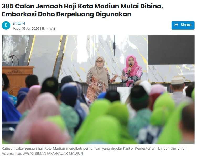 385 Calon Jemaah Haji Kota Madiun Mulai Dibina, Embarkasi Doho Berpeluang Digunakan
