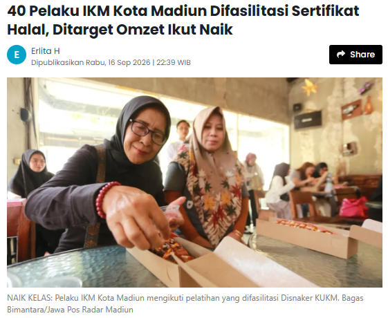 40 Pelaku IKM Kota Madiun Difasilitasi Sertifikat Halal, Ditarget Omzet Ikut Naik
