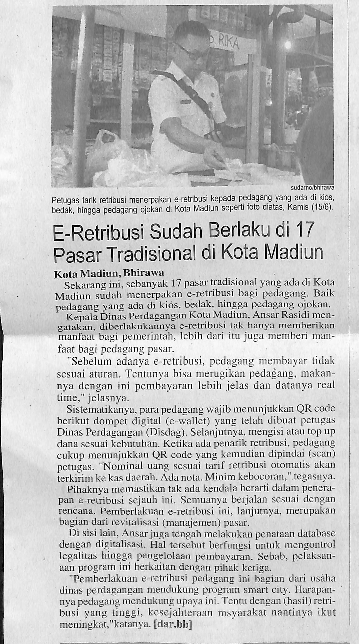 E-Retribusi Sudah Berlaku di 17 Pasar Tradisional di Kota Madiun