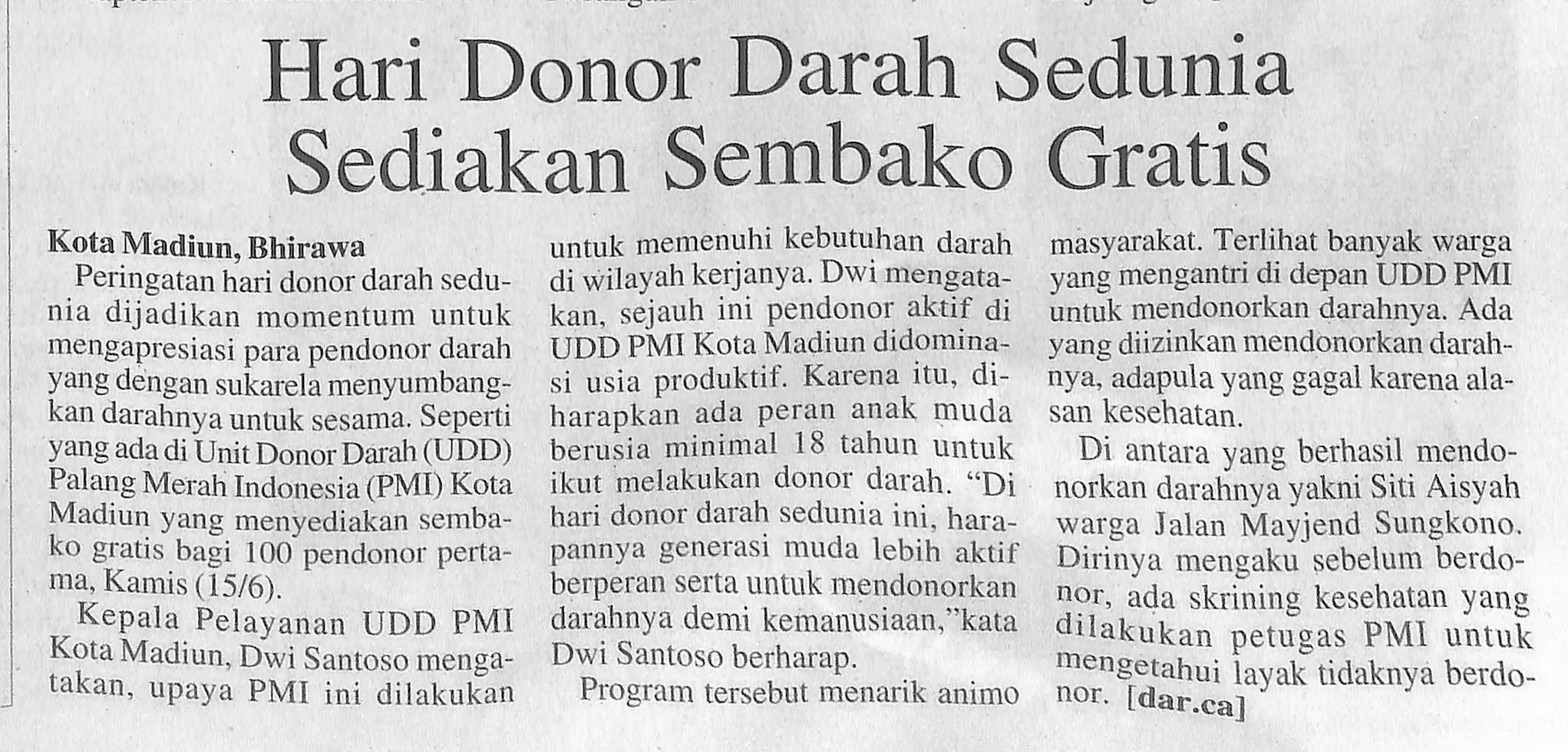 Hari Donor Darah Sedunia Sediakan Sembako Gratis