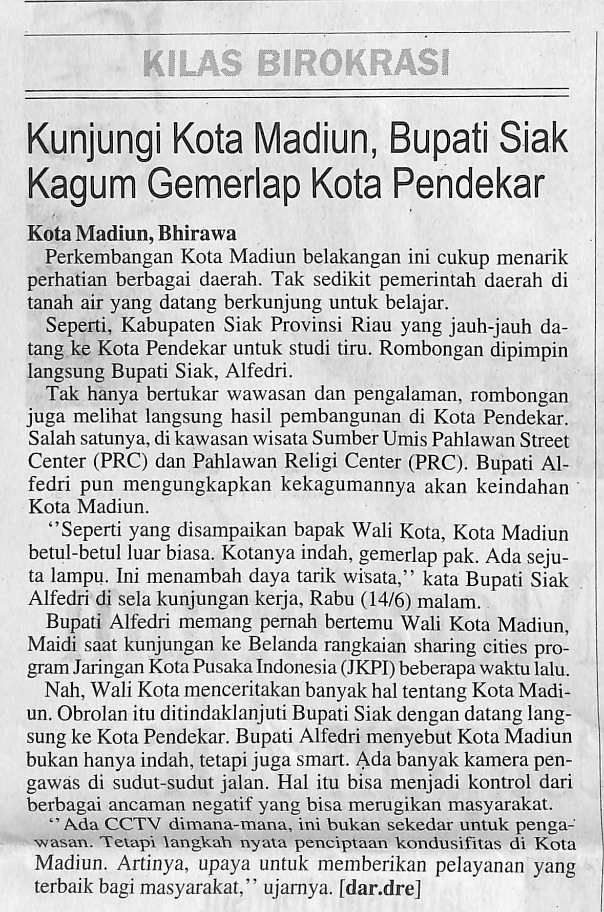 Kunjungi Kota Madiun, Bupati Siak Kagum Gemerlap Kota Pendekar