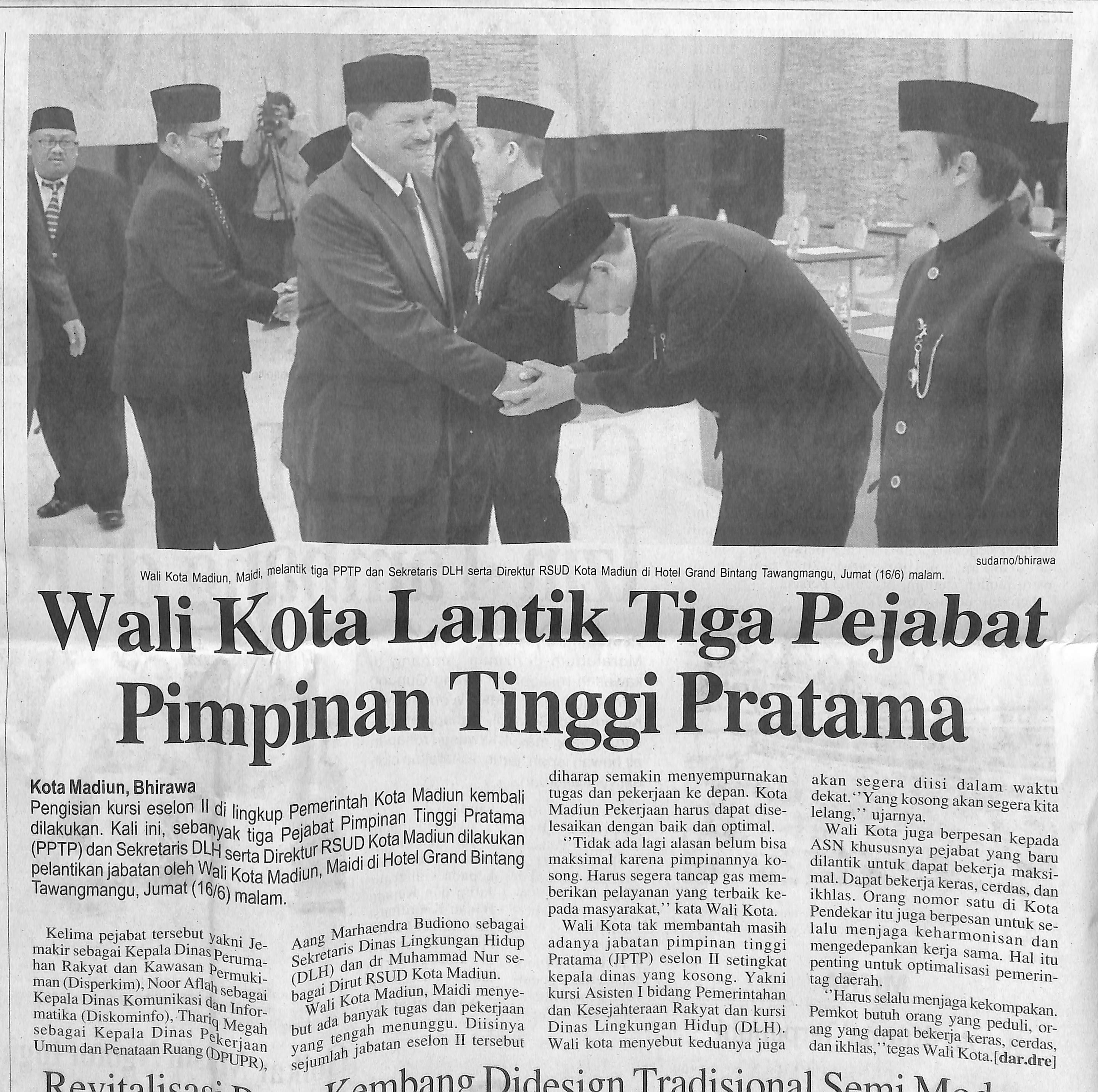 Wali Kota Lantik Tiga Pejabat Pimpinan Tinggi Pratama