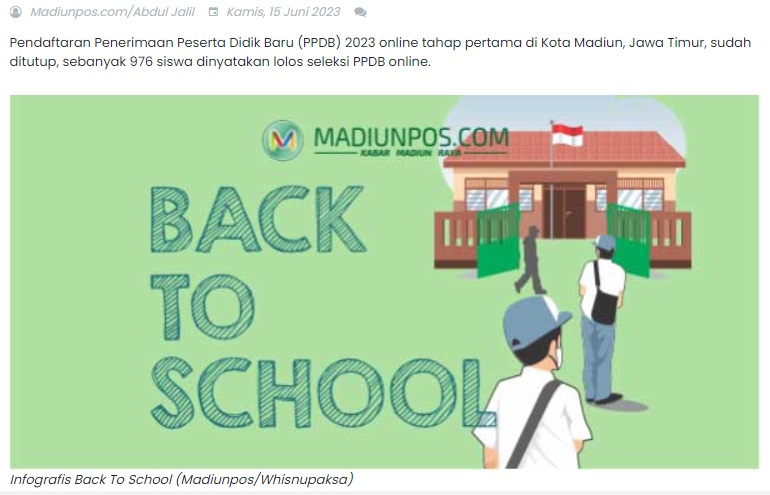 PPDB 2023 Online Tahap I Ditutup, 976 Siswa Diterima Sekolah di Kota Madiun