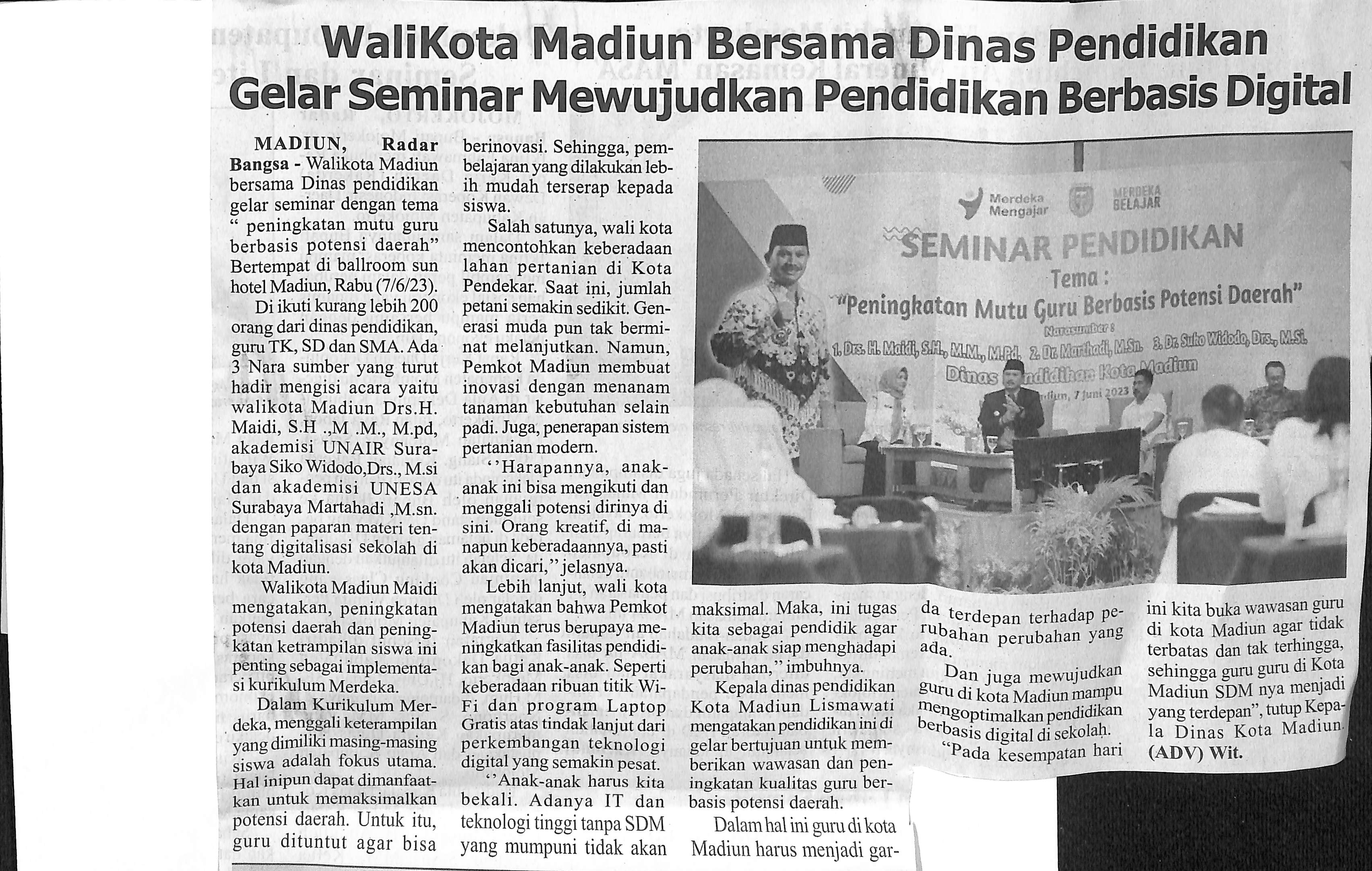 Walikota Madiun Bersama Dinas Pendidikan Gelar Seminar Mewujudkan Pendidikan Berbasis Digital