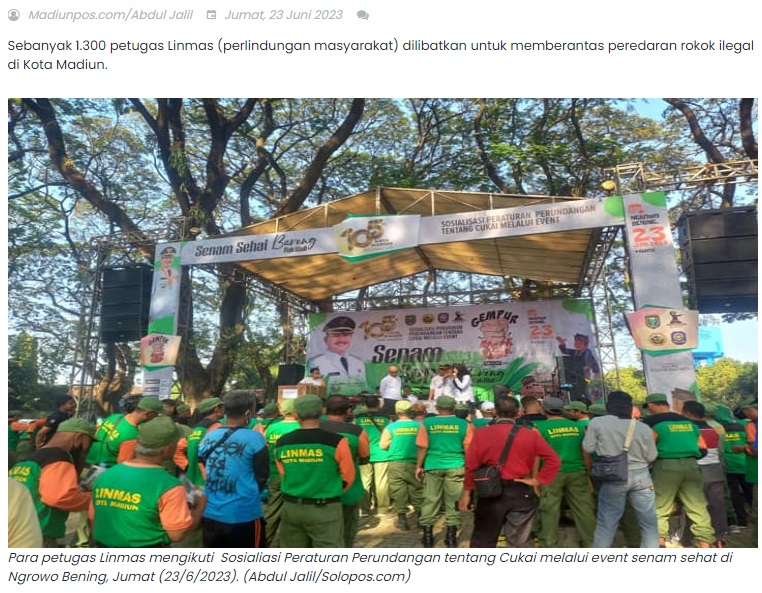 Berantas Peredaran Rokok Ilegal di Kota Madiun, 1.300 Petugas Linmas Digerakkan