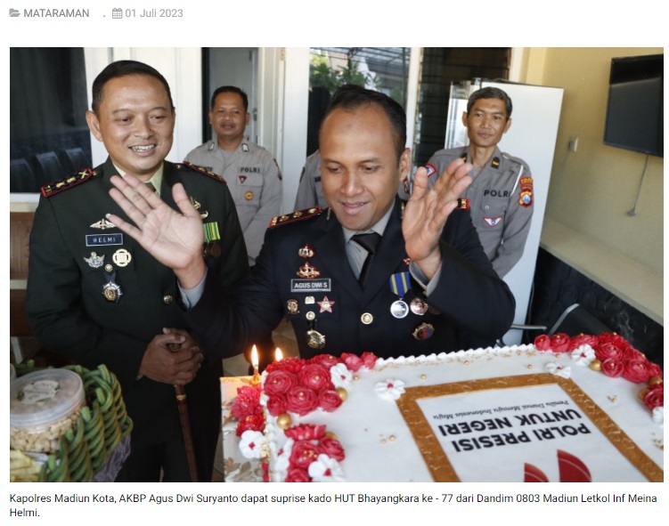 Surprise, Dandim 0803 Madiun Beri Kado HUT Bhayangkara ke - 77 ke Kapolres Madiun Kota