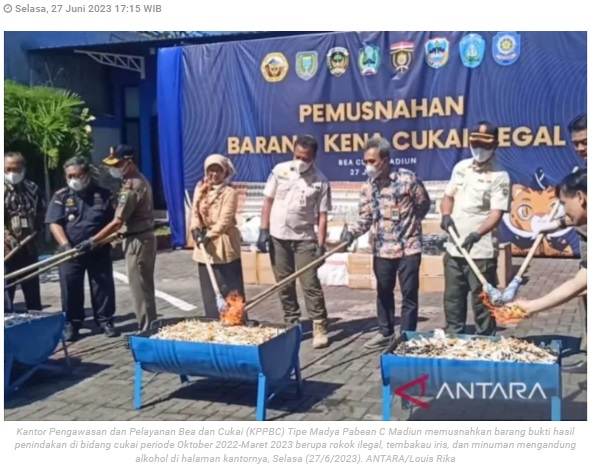 Bea Cukai Madiun musnahkan barang bukti jutaan batang rokok ilegal